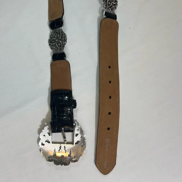 Brighton Rhinestone Croc Embossed Leather Belt 34 - Picture 4 of 10